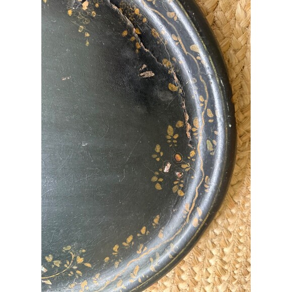 Large 24" Antique Victorian Paper Mache Oval Tray Mother of Pearl Hand Painted - Picture 4 of 12